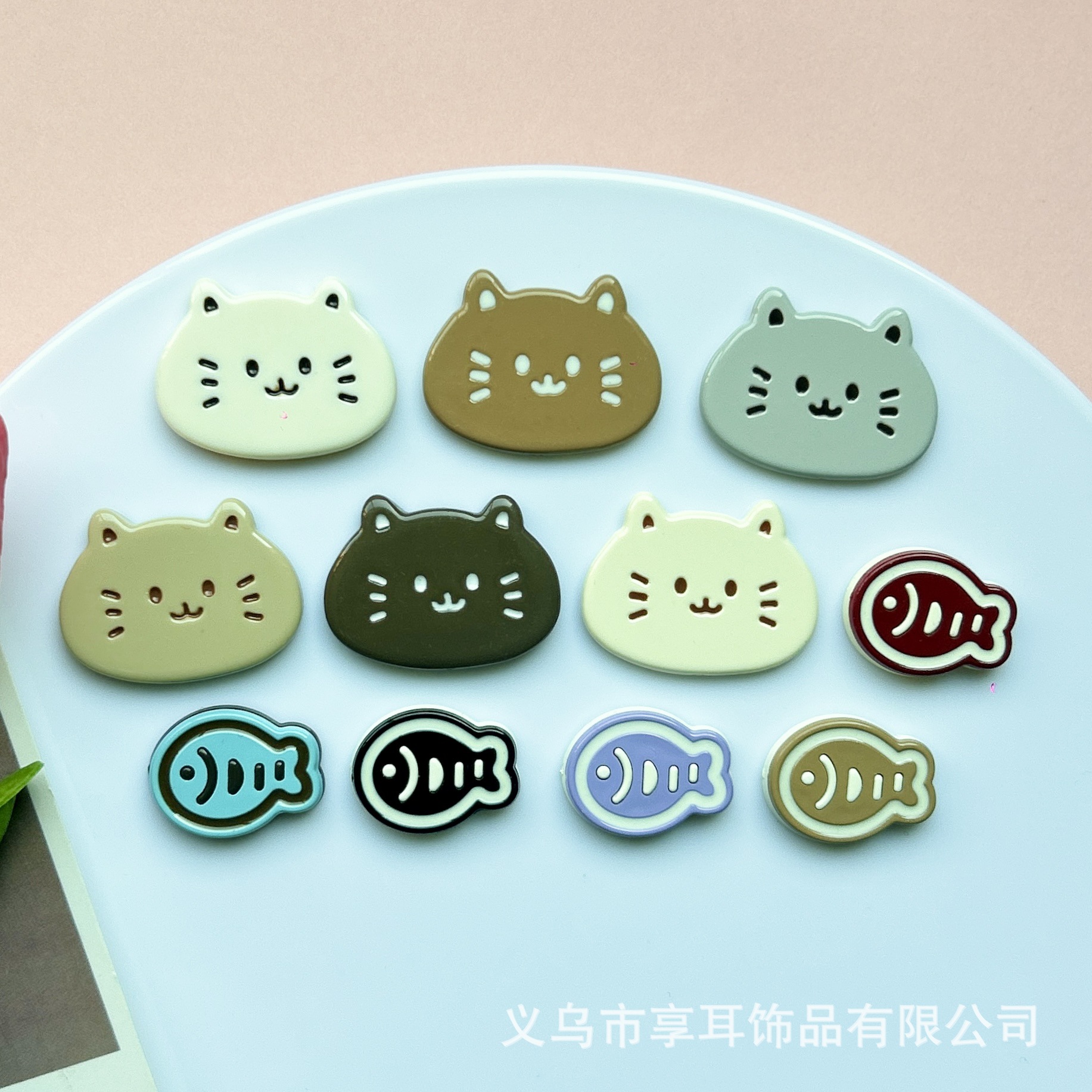可爱猫咪头小鱼DIY配件手机壳奶油胶洞洞鞋发夹发饰配饰手工材料