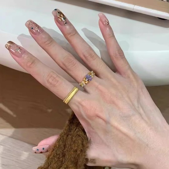 金色复古超闪紫色戒指女小众设计中古拉丝宫廷风轻奢高级感食指戒|undefined