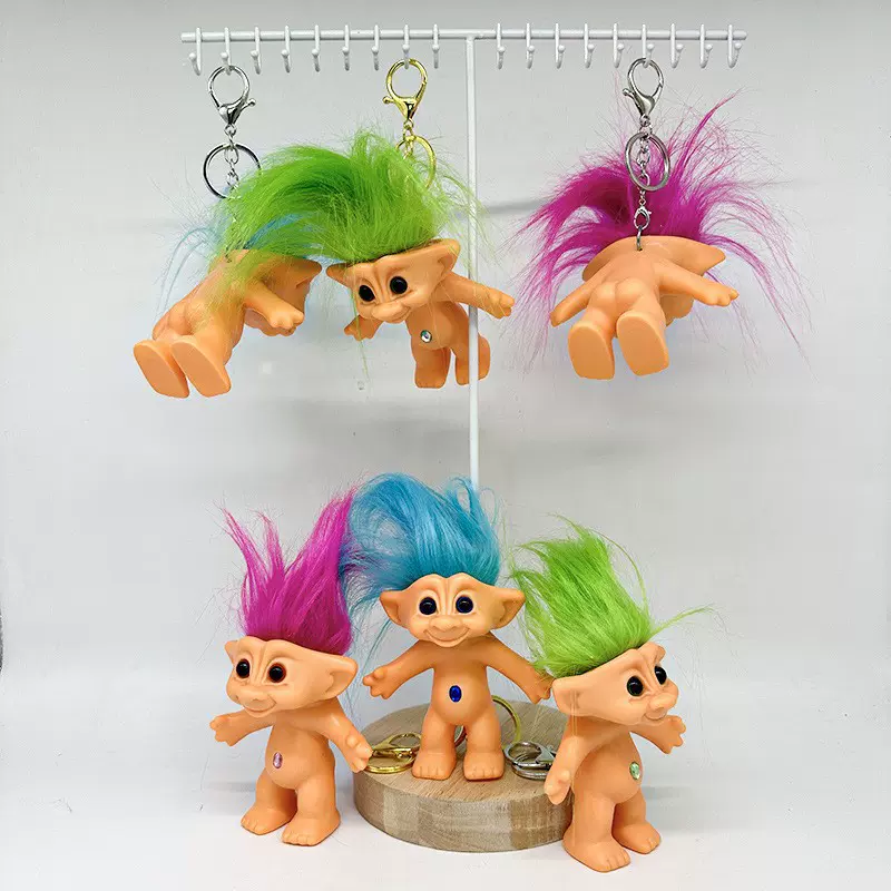 印第安丑娃PVC复古巨魔娃娃公仔80后怀旧娃娃10cm长头发魔发玩具