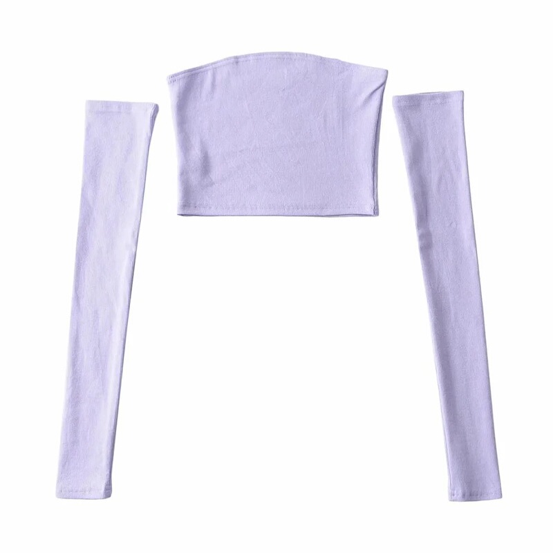 ins Internet Popular Raglan Sleeve Tube Top Women's 2021 Spring and Summer New Korean Style chic Slim-Fit Sexy Long-Sleeved T-Shirt Trendy