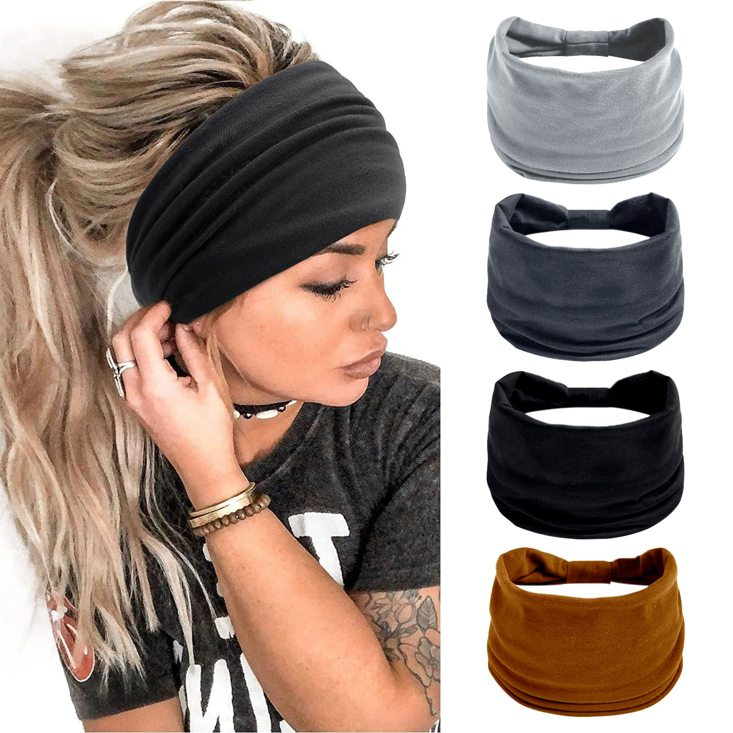 Amazon Europe and America Ultra Wide Solid Color Elastic Yoga Sports Sweat Absorbing Hair Belt Waist Hair Belt Women's Headscarf Hair Belt