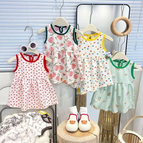 Women's Baby Casual Strappy Dress, Children's Floral Dress for Little Girls, Korean Version Princess Dress, 2025