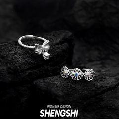 蝴蝶結玲蘭指環高級輕奢百搭可調節韓國ins風小眾三朵小花戒指女