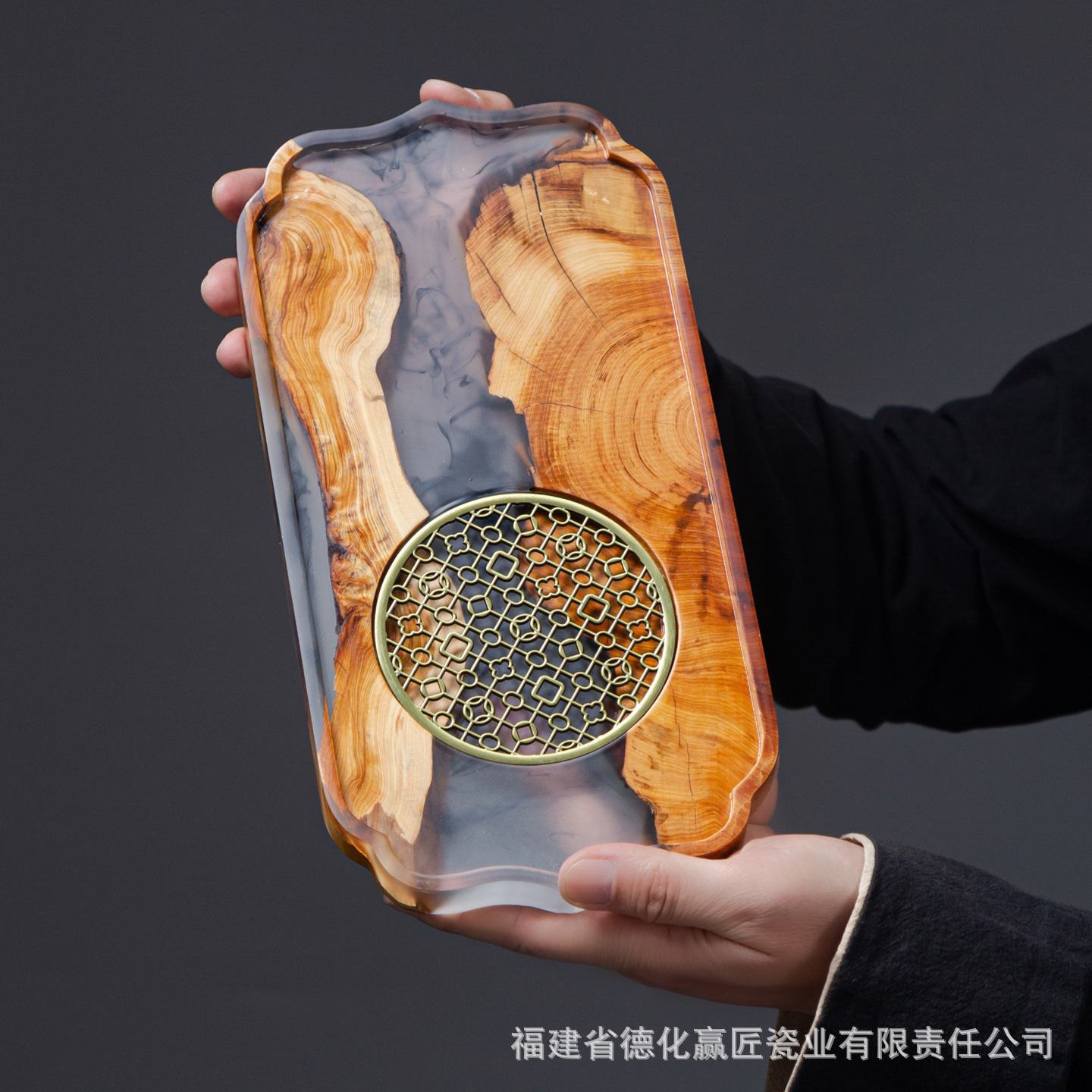Transfronterizos exclusivos para resina de nuez río bandeja de té ligera de lujo madera sólida secos tabla de infusión kung fu bandeja de té al por mayor