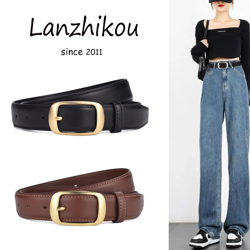 Women's Genuine Leather All-match Fashionable Belt High-end Feeling Jeans Cowhide Belt New Simple Decorative Belt Black Women's Genuine Leather All-match Fashionable Belt High-end Feeling Jeans Cowhide Belt New Simple Decorative Belt Black