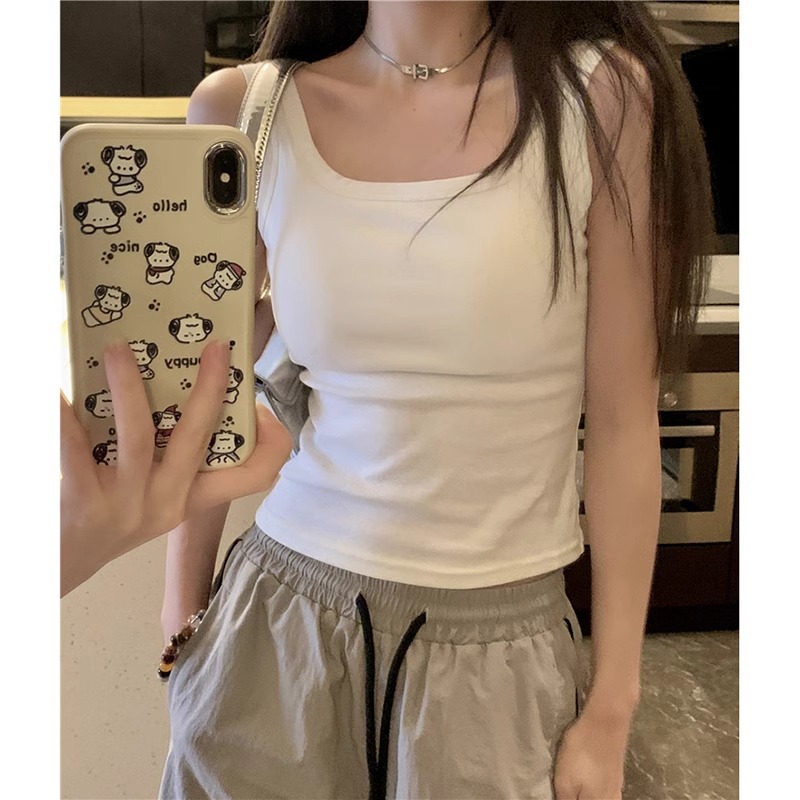 Sleeveless Camisole Women's Summer 2024 New Style Slim-fit Solid Color Inner and Outer Base Shirt Top with Chest Pad