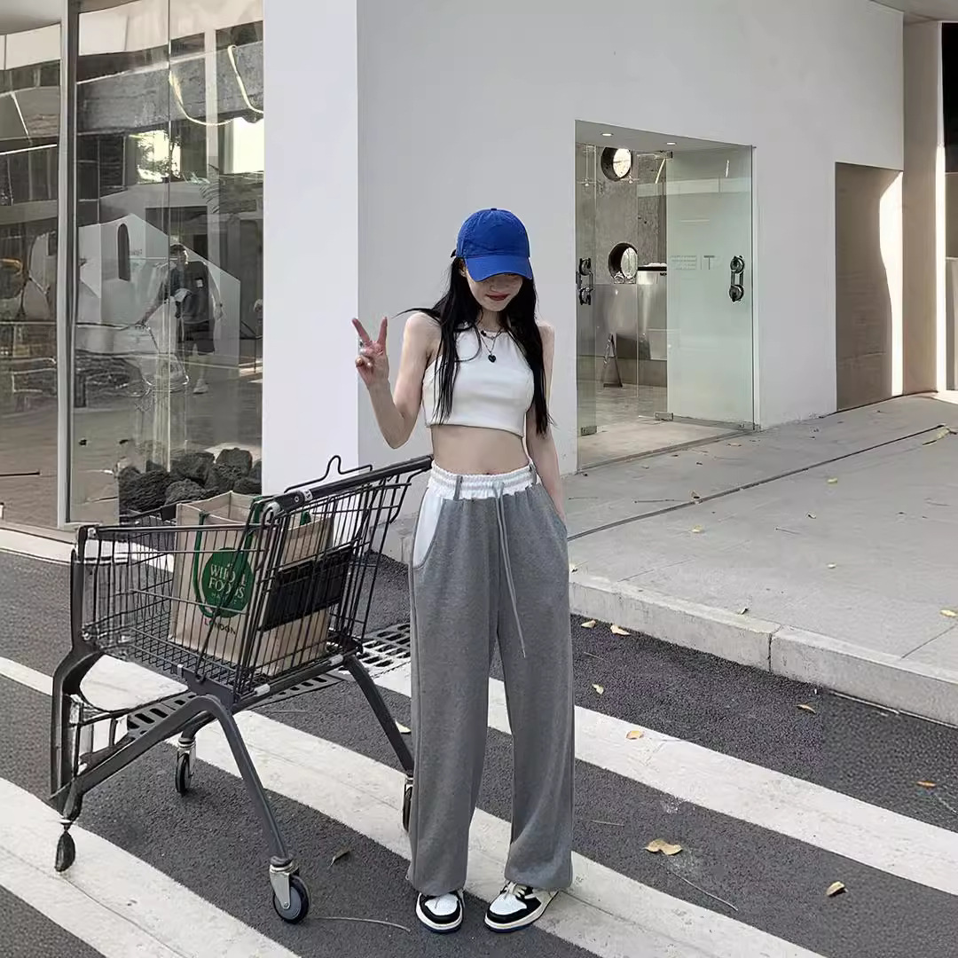 Cordón de costura deportes pantalones casuales verano de las mujeres cintura alta adelgazamiento versátil suelta pequeña pierna ancha tobillo atado pantalones de chándal image 4