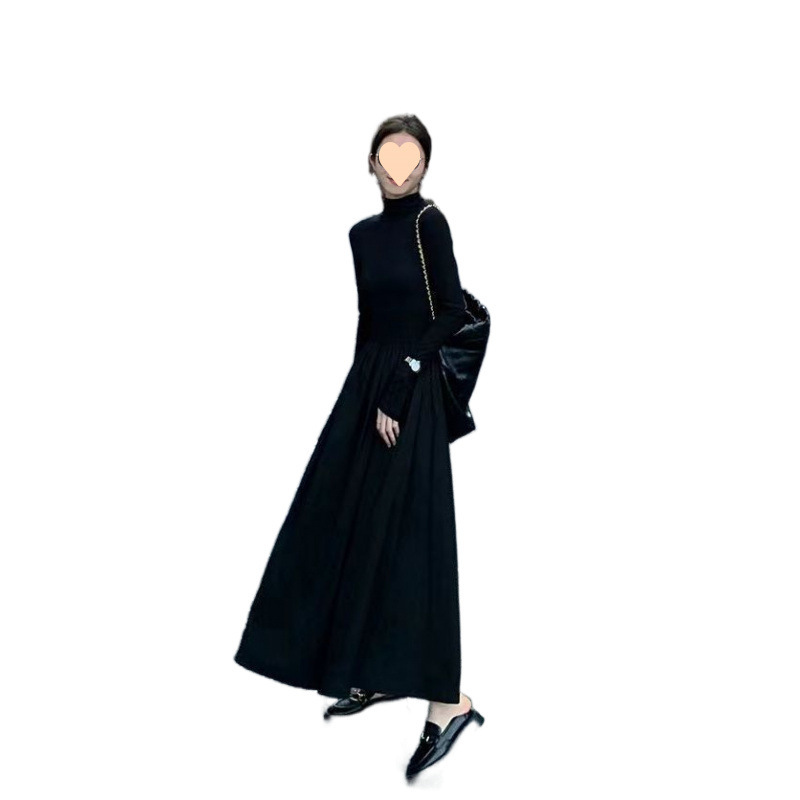 高级感赫本洋气连衣裙女2025春装新款韩版显瘦过膝打底内搭长裙子|undefined
