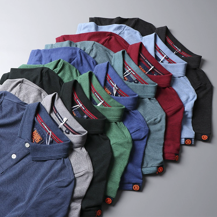 Качество! Фабрика мужской одежды внешней торговли Чистый Юань Одиночная рубашка-поло Мужская Однотонная футболка с короткими рукавами и лацканами Повседневная универсальная рубашка