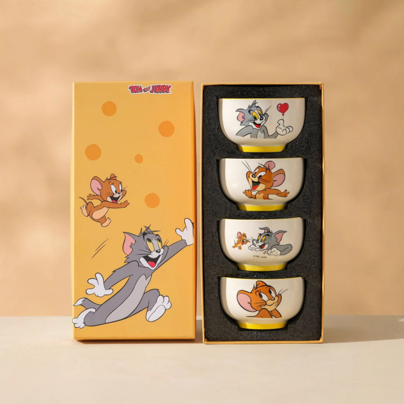 Gatos y ratones auténticos autorizados set de cubiertos de cerámica encantador patrón de dibujos animados tazón de arroz caja de regalo casera tazón de porcelana