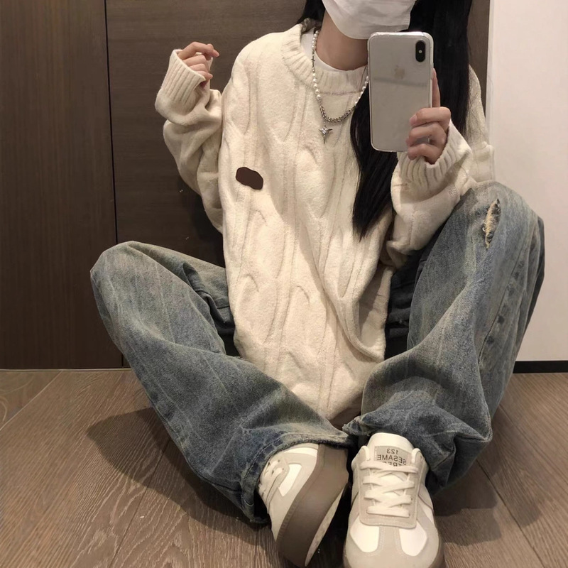 奶fufu毛衣女秋冬季新款宽松慵懒风软糯温柔休闲百搭针织衫上衣潮|undefined