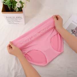 女士中腰内裤女花边透气底裆吸湿排汗纯色舒适亲肤无痕内裤代发