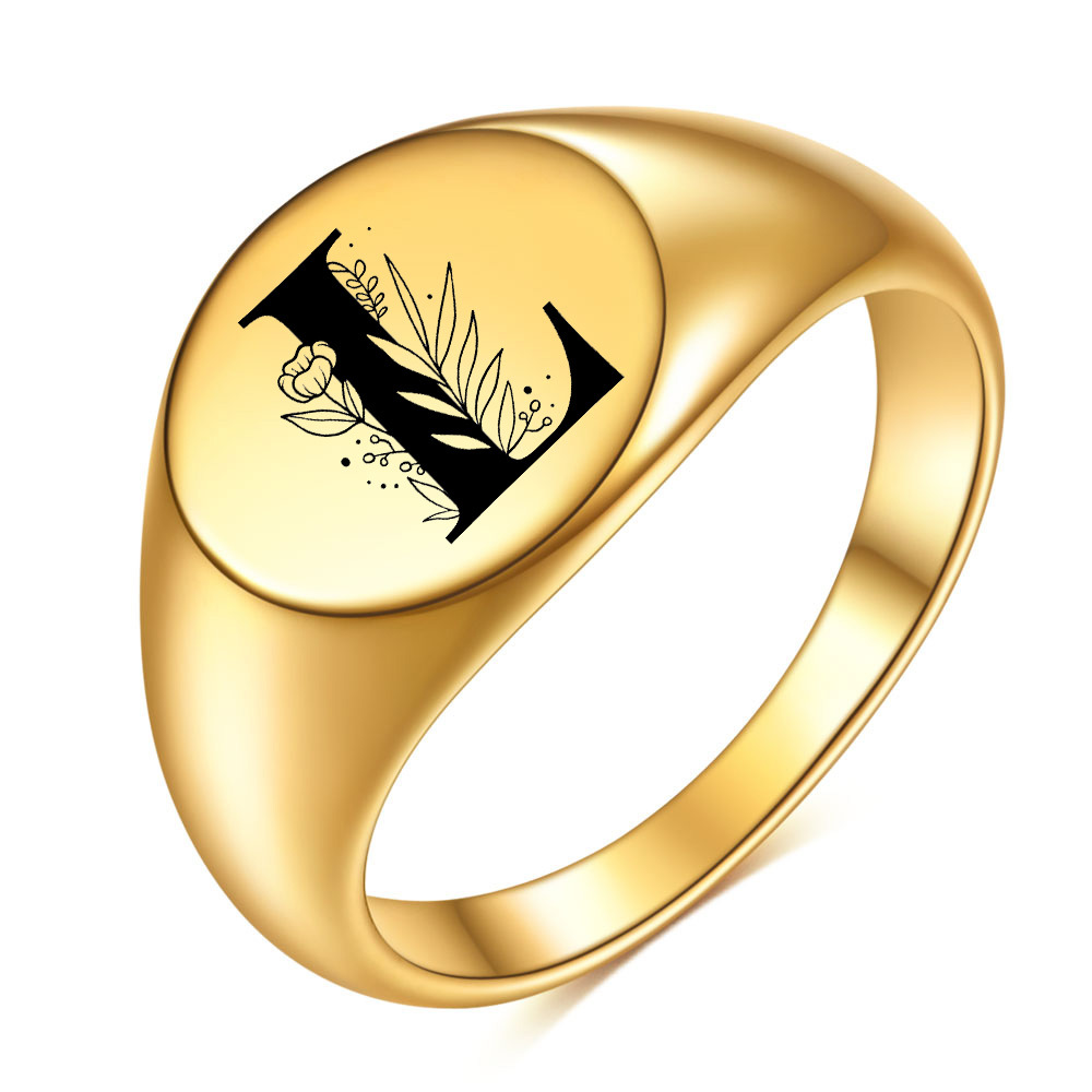 Retro Letter Flower Stainless Steel Plating Rings