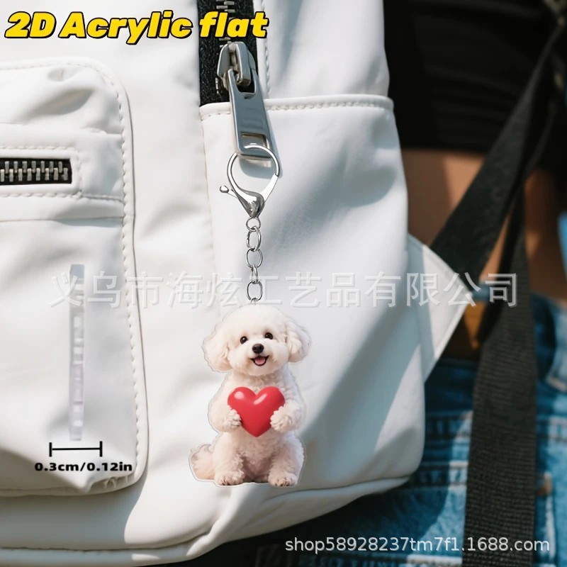 Transfronterizo Xinping San Valentín amor lindo bichón llavero plano acrílico colgante mochila colgante decoración colgante
