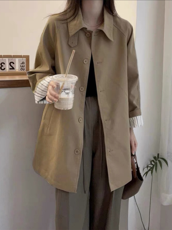 今年流行风衣外套女2025早春秋新款卡其色英伦风小个子中长款大衣|undefined