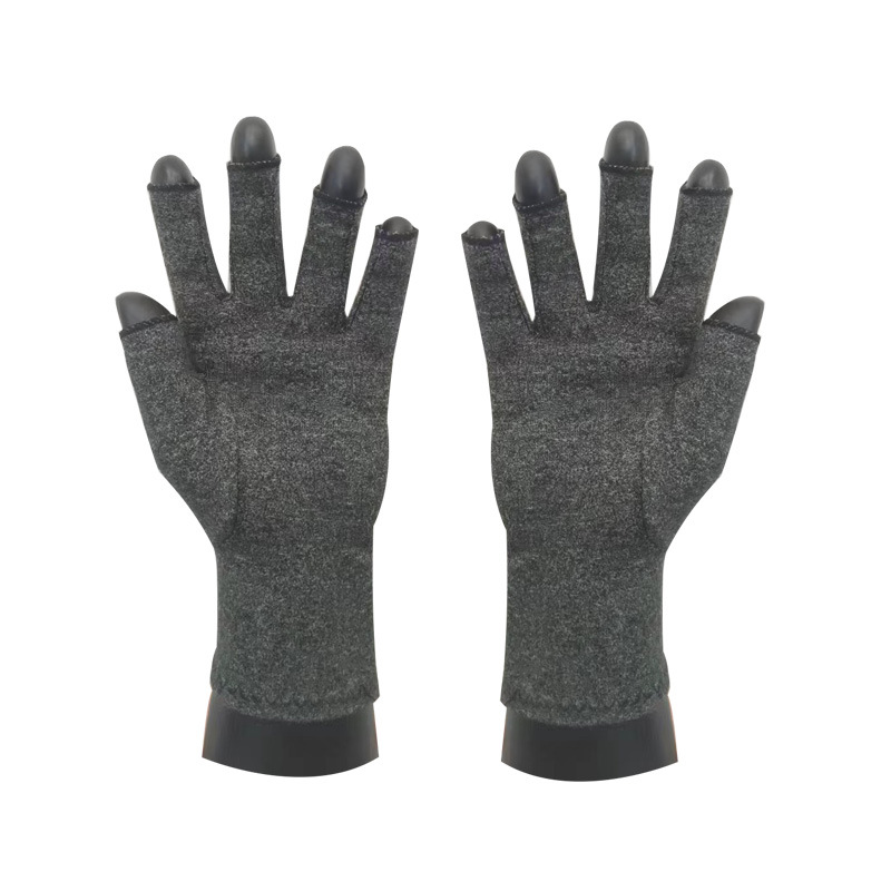 Transfronterizo Amazon cáñamo gris medio dedo guantes de salud ciclismo fitness inflamación cuidado de las articulaciones guantes de presión punto cuentas antideslizante