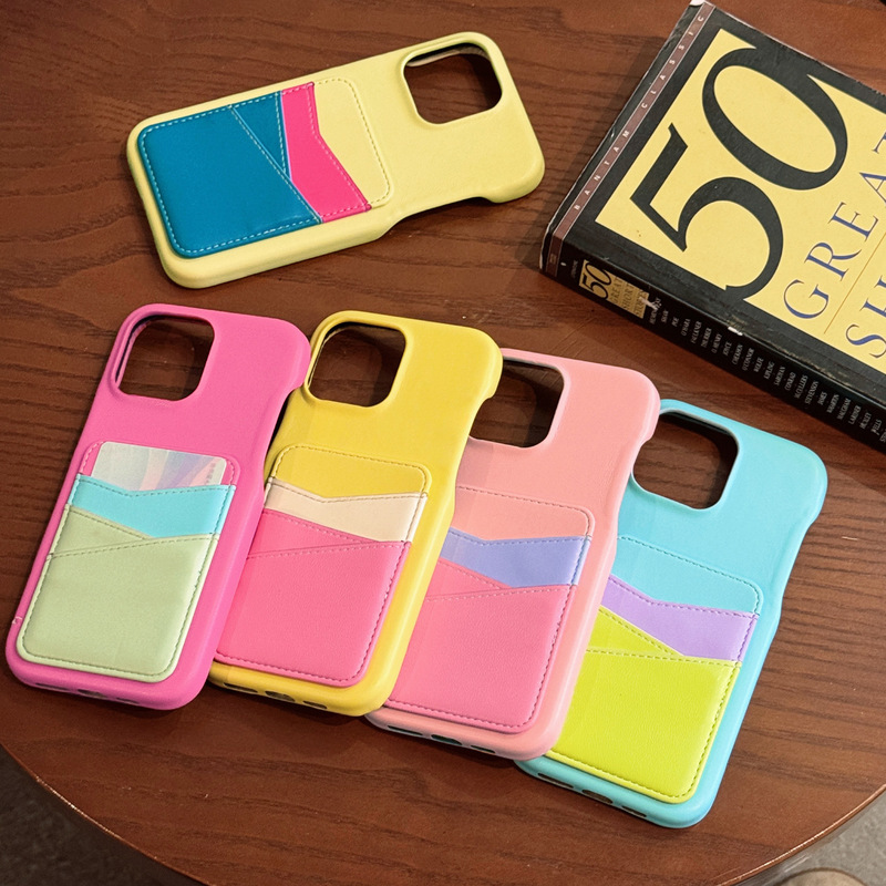 Color Matching Contrasting Card Holder Suitable for Apple 16Promax Mobile Phone Case Iphone15 High-End 13 New Leather Color Matching Contrasting Card Holder Suitable for Apple 16Promax Mobile Phone Case Iphone15 High-End 13 New Leather