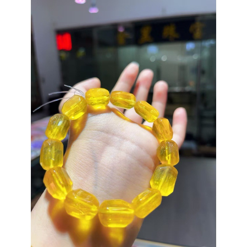 Natural Fluorite Yellow Fluorite Barrel Bead Bracelet for Men and Women, Barrel Bead Bracelet to Attract Wealth and Good Luck, Jewelry Gift