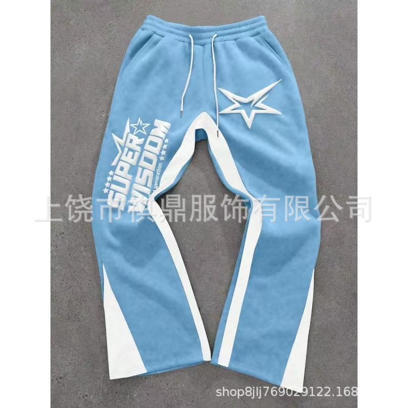 2025 Cross-Border Star Letter American Street Retro Casual Printed Loose Sweatpants Casual Pants Plus Velvet Style