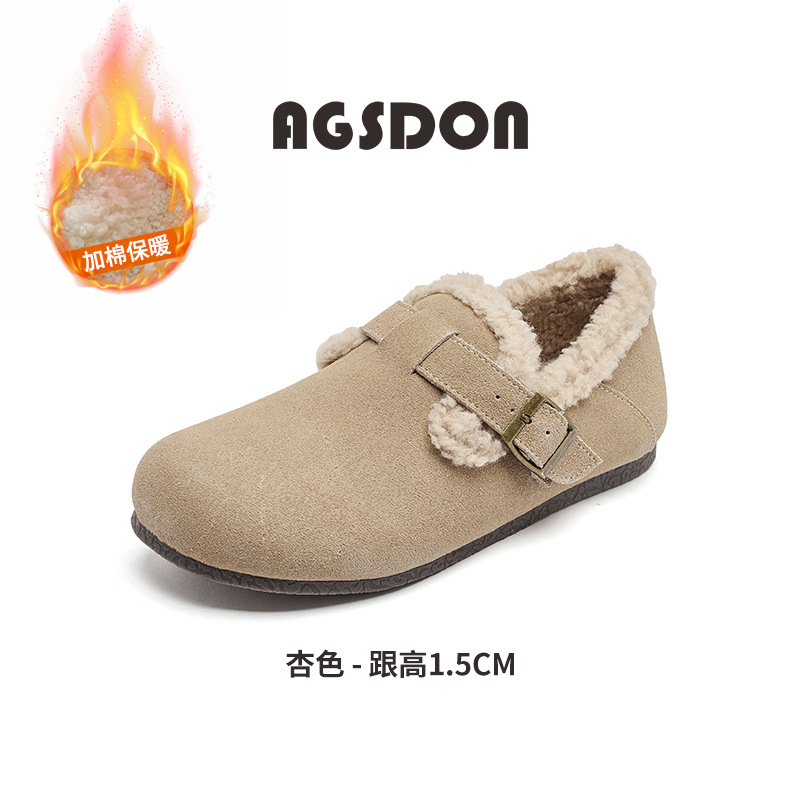 Augu Lion Dengjia Boccan zapatos de lana para mujeres 2025 nuevo invierno engrosado todo incluido zapatos de algodón con suela suave un pie zapatos de lana