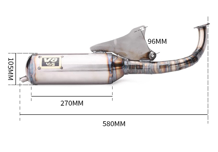 Motorcycle locomotive modified Taiwan V8 exhaust pipe is suitable for JOG50 JOG90 stainless steel high temperature resistance
