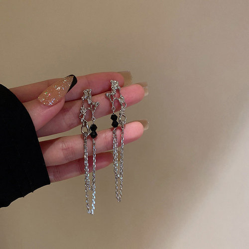 925 Silver Geometric Irregular Chain Tassel Earrings Korean Ins Cool Style Personality Earrings Female Elegant Earring Accessory