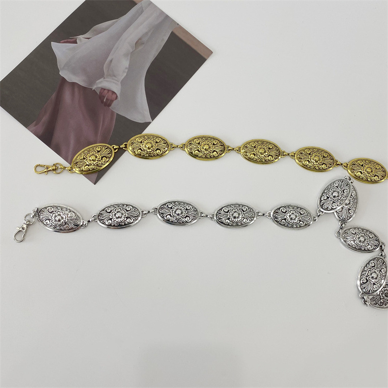 Cinturón de vestir a juego para mujer delgada Corea del Sur cadena de hierro tótem Cadena de cintura falda verano simple todo a juego cobre oro plata