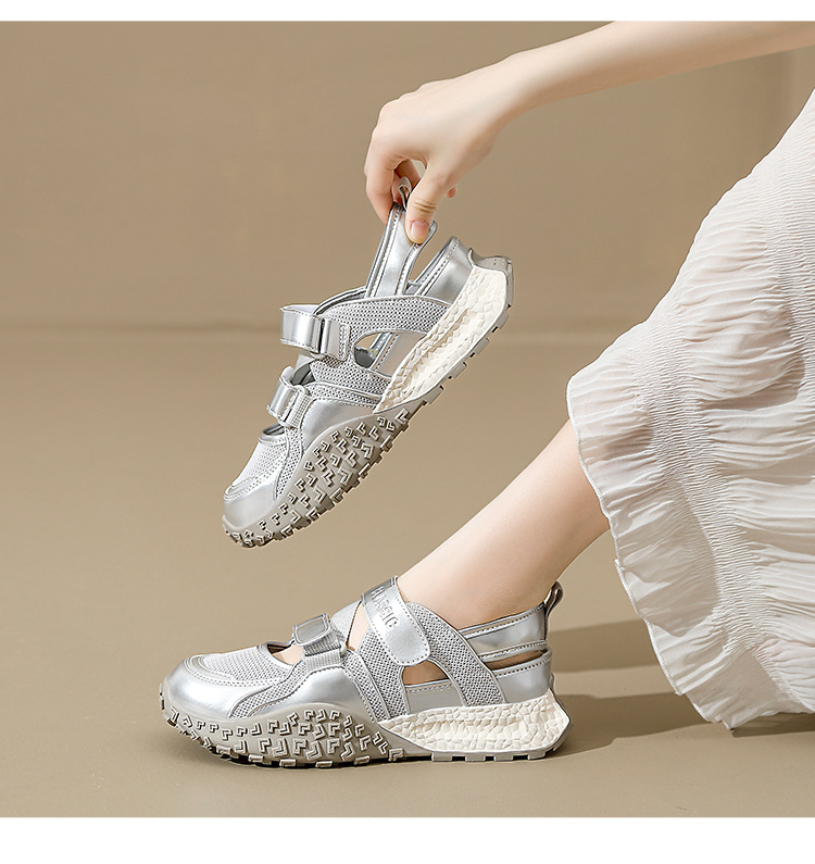 Giày sneaker nữ bít mũi lưới thoáng khí đế dày phong cách thể thao — Màu bạc KD09 chi tiết 15