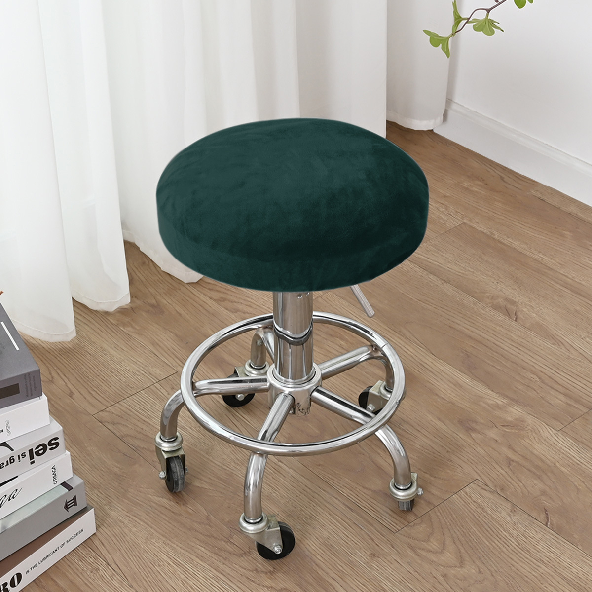 Venta al por mayor de puntos transfronterizos, funda redonda de forro polar elástico de color puro, funda redonda de terciopelo de zorro plateado grueso, funda para silla giratoria