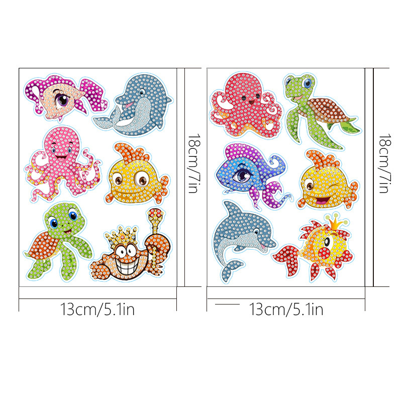 Pegatinas de diamantes de imitación de cristal con diseño de vida marina, hechas a mano, DIY, aleatorias, de dibujos animados para niños, venta al por mayor