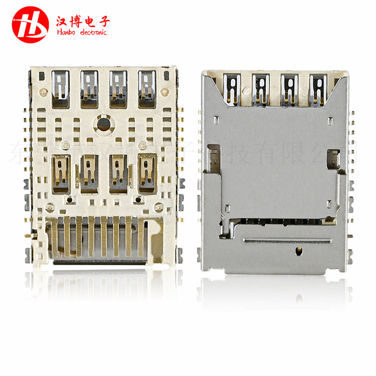 二合一MICRO SIM卡座+TF卡座上下堆叠MCS-104 汉博电子HANBO