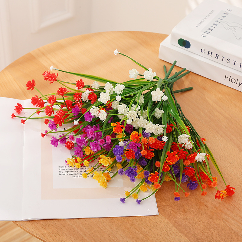 Flores artificiales de imitación, horquilla 7, eucalipto/camelia, decoración