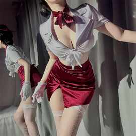 情趣内衣纯欲空姐角色制服诱惑性感开叉免脱小胸诱惑睡衣套装辣妹