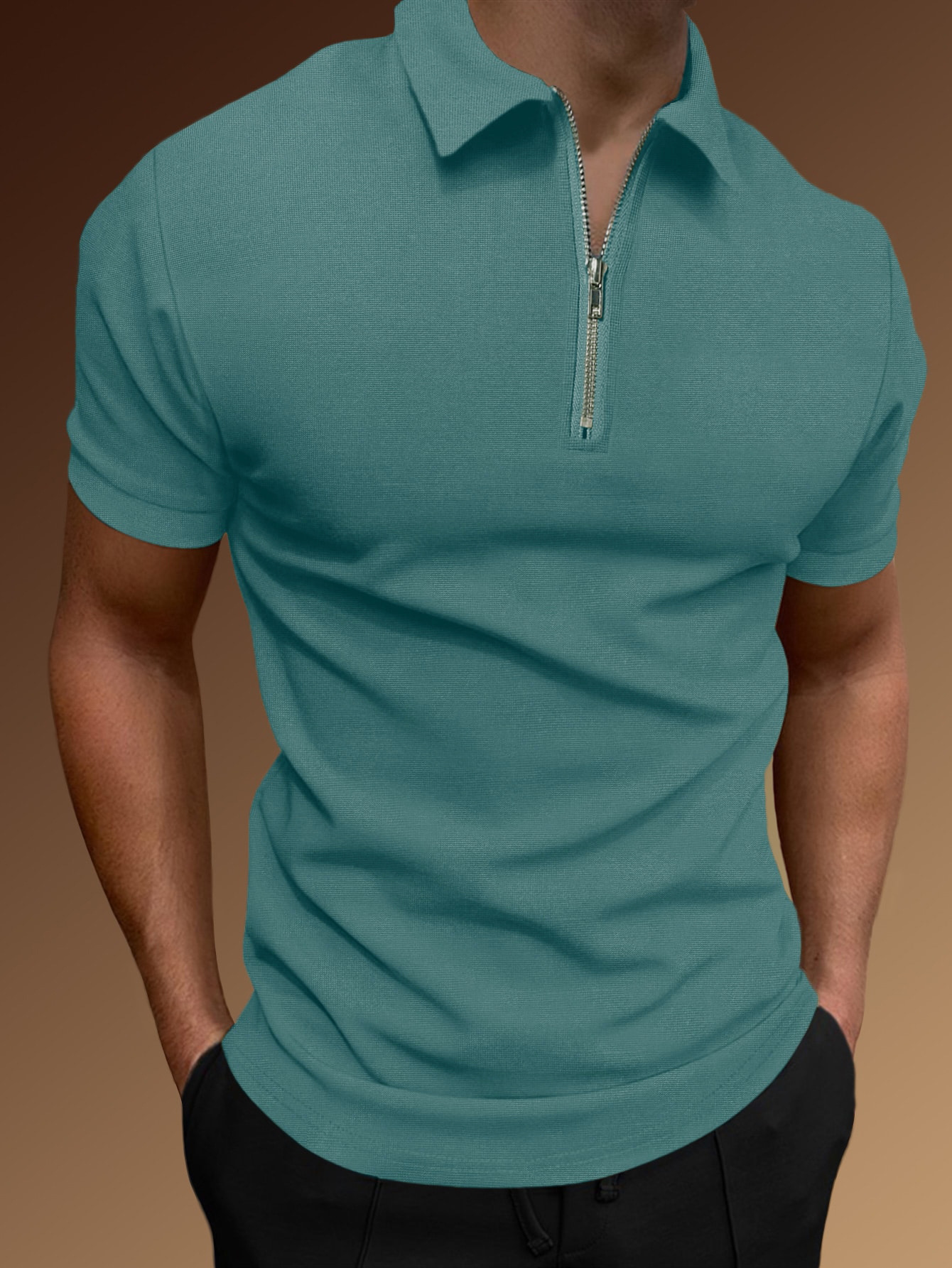 Europa y América comercio exterior transfronterizo hombre deportivo de verano camiseta de acondicionamiento físico con solapa de manga corta con media cremallera camiseta polo
