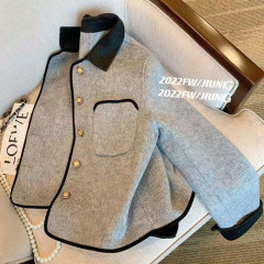 高級な灰色の小さい香りの風のコートの女性の春秋の服装の小さい背のファッションのカジュアルな百合の襟の短い上着