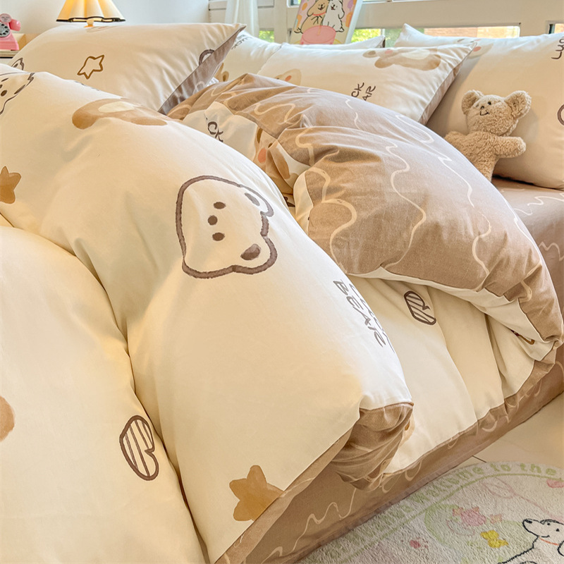 Temporada escolar cama de dibujos animados de cuatro piezas algodón puro algodón 2025 nueva funda edredón sábana dormitorio juego de tres piezas