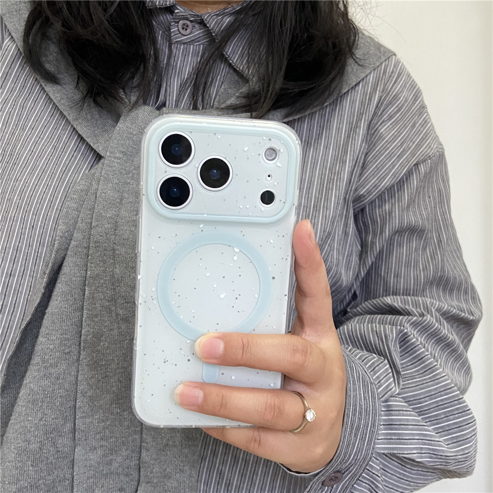 Custodia magnetica blu latte con inchiostro splash adatta per iPhone 17 16 Simple 15 Pro, stile coreano 14/13/12_voghion.com