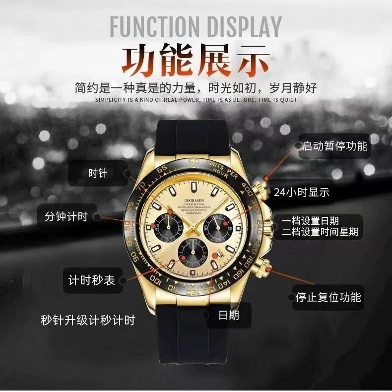 Имитационные механические мужские часы Coopersentia Daytona Gold Panda Di Imitation Quartz Watch Live Foreign Trade Popular One Piece Dropshipping