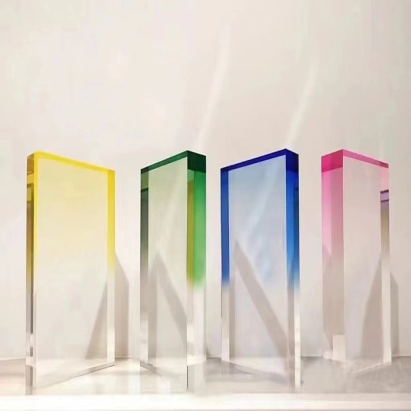 渐变色亚克力板彩色加工网红店装饰材料uv印刷炫彩透明玻璃板跨境