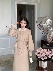 法式重工小香风绑带西装外套+半裙套装女秋季新款气质两件套百搭