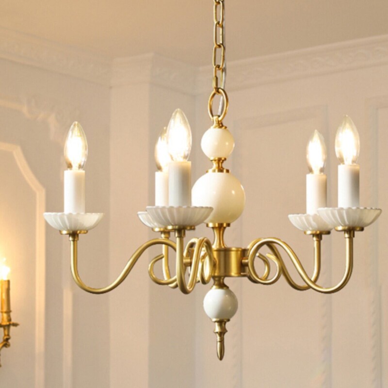 Vintage French-Style Bedroom and Dining Room 3-Head Milk White Glass Chandelier American European Style Cloakroom Mid-Century All-Copper