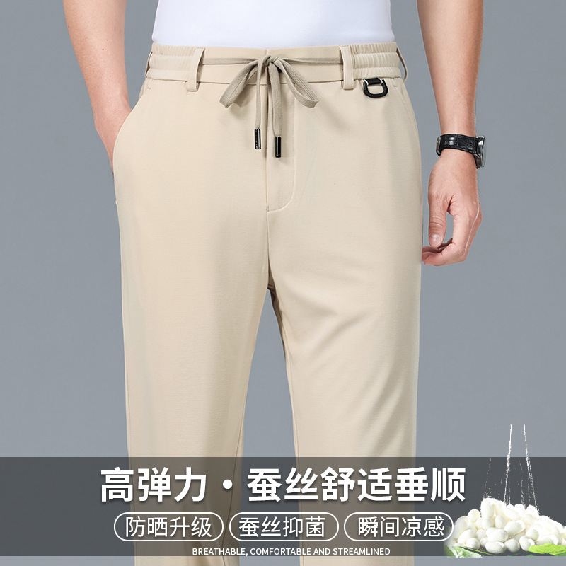 2026 High-End Brand-Name Sports Casual Pants Spring Straight-Leg Long Pants Silk Stretch Non-Iron Middle-Aged Men's Pants
