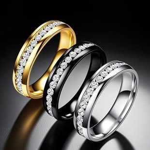 Stainless steel ring Europe and the United States cross-border Diamond titanium steel ring ring female cold Korean style personality retro niche 6mm