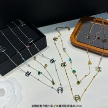 小香风25新款七彩水晶双层项链时尚通勤个性高级感甜美颈链批发
