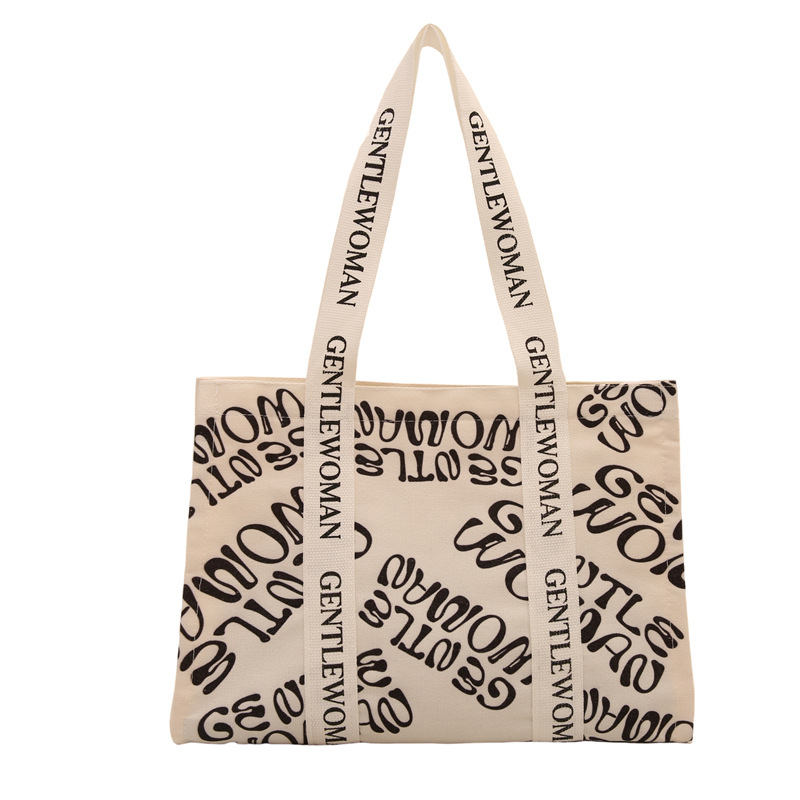 Personalidad simple impresión de letras bolsos de lona portátiles 2024 nuevo invierno literatura tote bolsos de hombro de moda