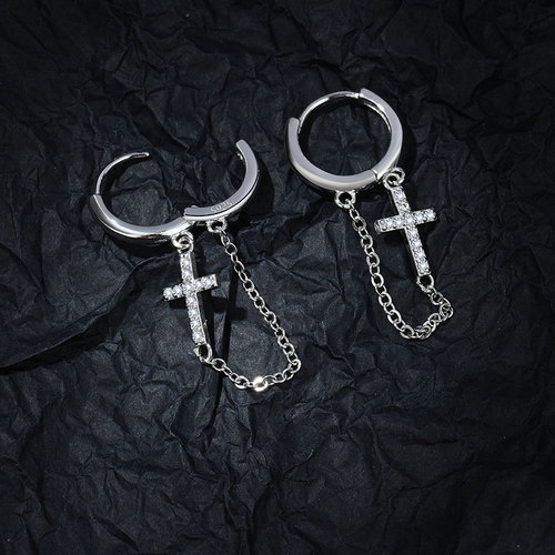 Cross tassel earrings for men, trendy personality, trendy niche design, single men's earrings, simple earrings