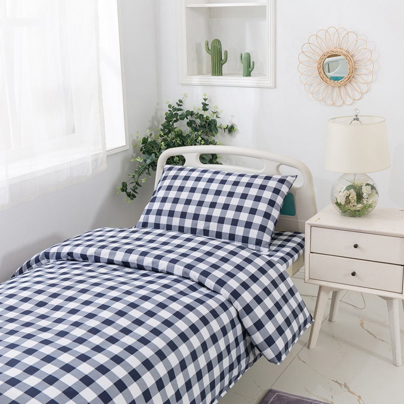 Hospital Three-Piece Set of Bed Sheets, Quilt Covers, and Pillowcases for Nursing Homes, Made of Polyester-Cotton, Medical Bed White Satin-Striped Bedding