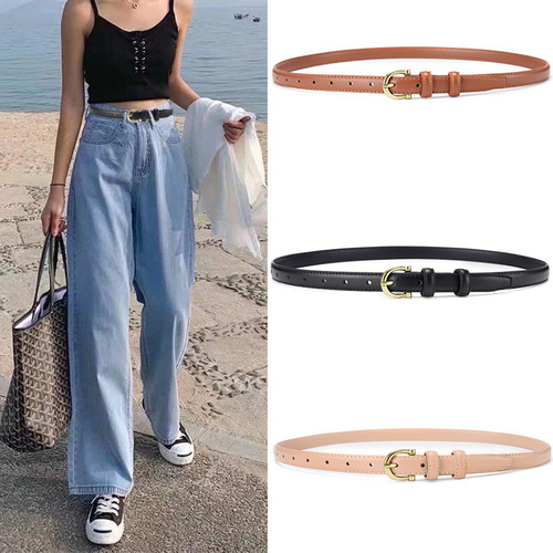 Women's belt, fashionable and versatile imitation leather PU leather girl's belt, European style lady's temperament gold buckle head decorative belt