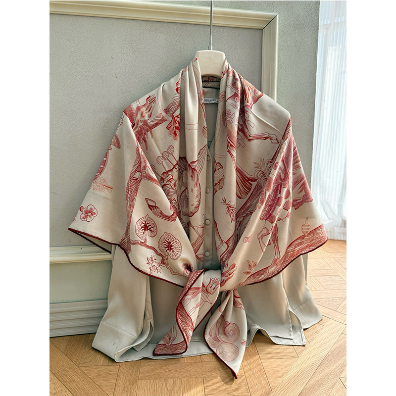 2026 New Model Magical Horse Knight 140cm Square Silk Cashmere Scarf for Women, Air-Conditioned Room Shawl 2026 New Model Magical Horse Knight 140cm Square Silk Cashmere Scarf for Women, Air-Conditioned Room Shawl
