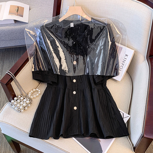 Sweet Style Band Collar Slimming Women's Summer Plus Size Fat MM French Design Stunning Temperament Fitting Top